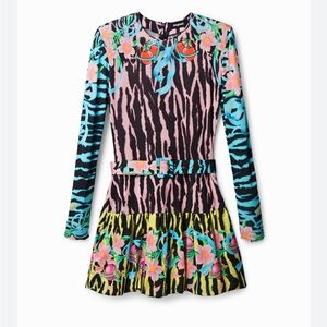 Desigual Dress, New, Zebra Print, Graphic, Mini Length, Shoulder Pads, Women’s M